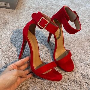 Red Stiletto Heels wore once. Size 7 “Zoanna twice fun”